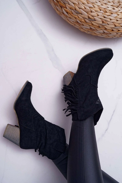 Botki Damskie Kowbojki z Klamrą Czarne Marciapo