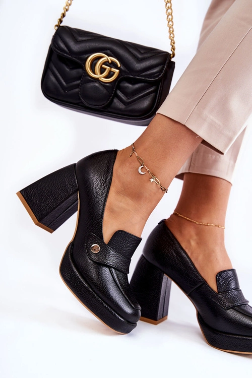 Skórzane Czółenka Lewski Shoes 3195/2 Czarne