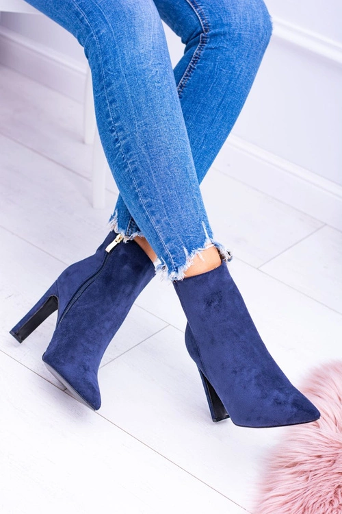 Granatowe Zamszowe Botki Na Szpilce Medea