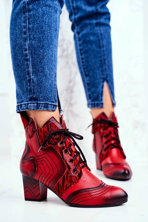 Botki Damskie Skórzane Trzewiki Maciejka Czerwone 03194