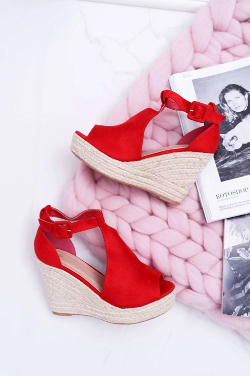Sandały Damskie Na Koturnie Platforma Czerwone Begest
