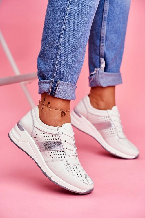 Sportowe Damskie Skórzane Buty Białe 1793 Miss You