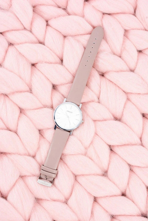 Klasyczny Skórzany Damski Zegarek Ernest Brudny Róż