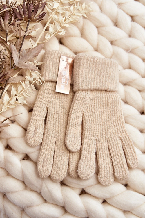 Gładkie Rękawiczki Damskie Dotykowe Jasnobeżowe