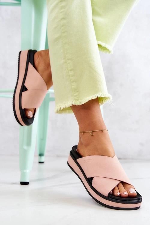 Skórzane Damskie Klapki Big Star JJ274722 Różowe