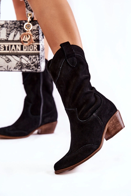 Zamszowe Kozaki Kowbojki Lewski Shoes 3198 Czarne