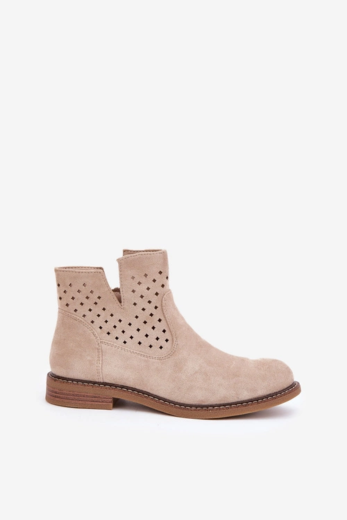 Botki Na Płaskim Obcasie Z Ażurową Cholewką Jasnobeżowe Elivaya