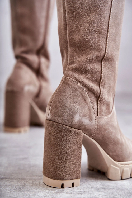 Damskie Zamszowe Kozaki Muszkieterki Beżowe Georgette