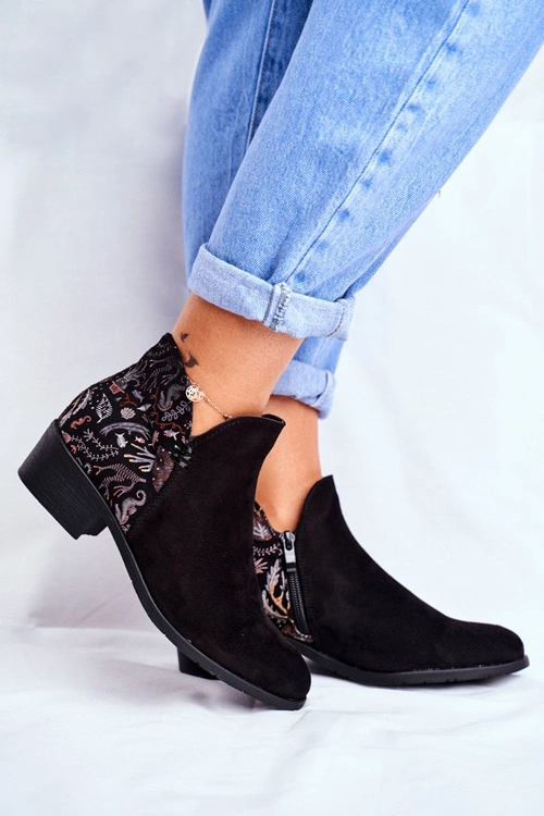 Botki Damskie Płaski Obcas Wiosenne Czarne Elizabeth