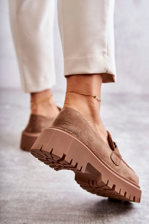 Damskie Półbuty Zamszowe Z Ozdobą Ciemnobeżowe Leeza