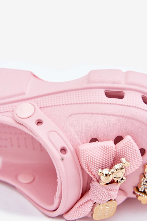 Klapki Dziecięce Dziewczęce Piankowe Z Kokardką I Ozdobami Różowe Selvana