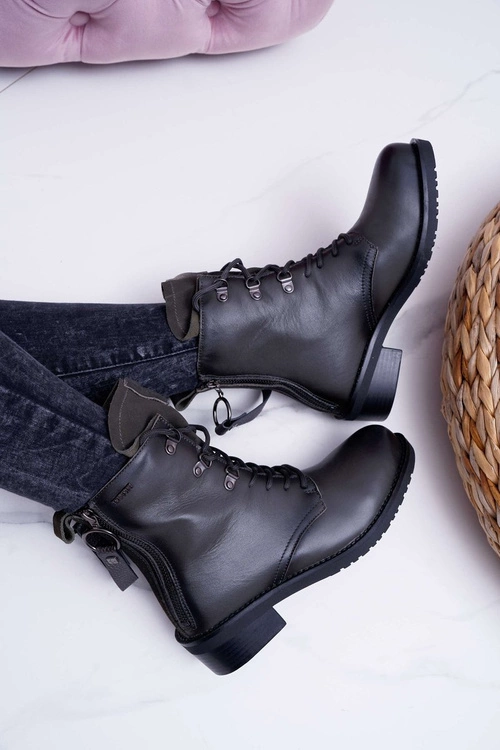 Damskie Botki Workery Big Star Skórzane Szare EE274507