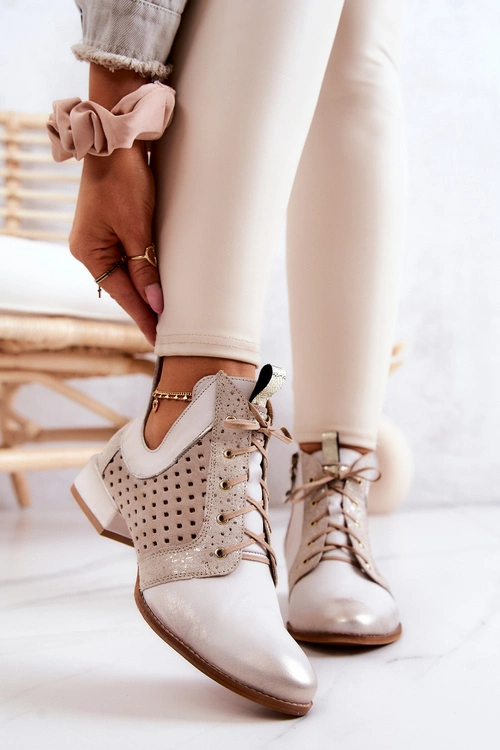 Skórzane Botki Trzewiki Maciejka 05541-25 Jasnobeżowe