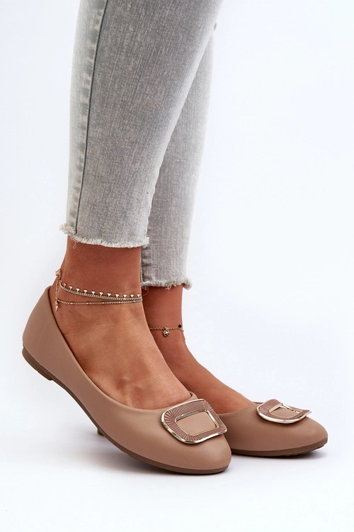 Baleriny Z Ozdobą Eko Skórzane Ciemnobeżowe Enicoria