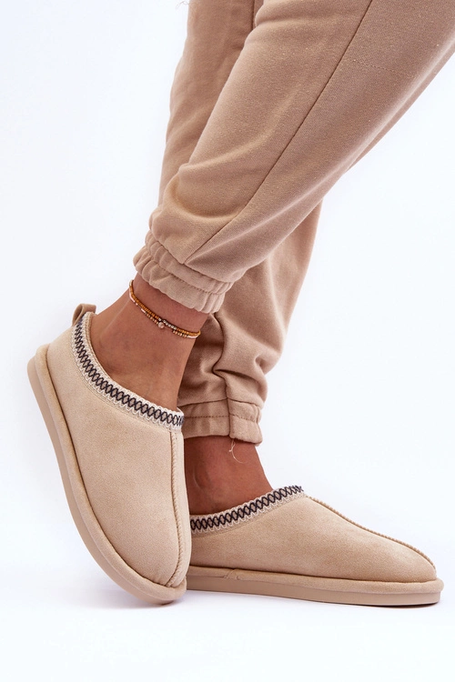 Damskie Zamszowe Papcie Z Futerkiem Jasnobeżowe Polinna