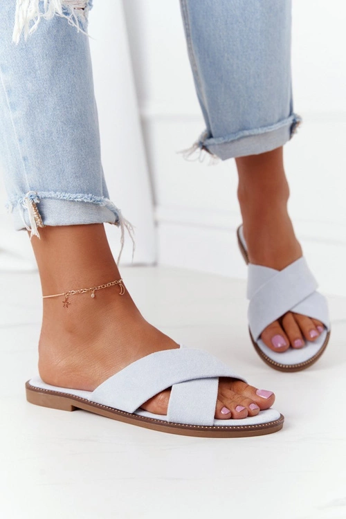 Damskie Welurowe Klapki Błękitne Edesa