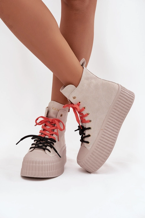 Zamszowe Ocieplane Trampki Damskie Na Masywnej Platformie GOE SS2N4047 Beżowe