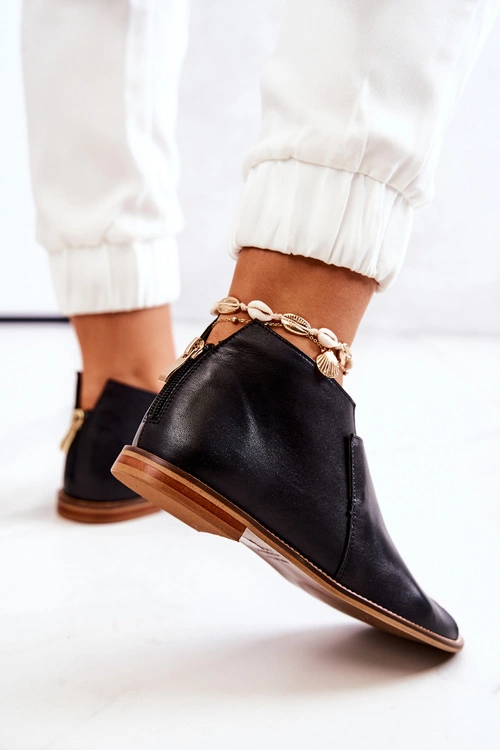 Botki Skórzane Na Obcasie Laura Messi Czarne 2324