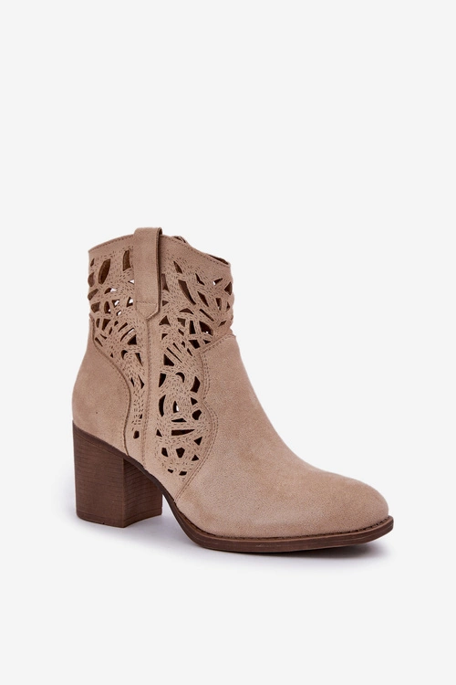 Ażurowe Botki Na Słupkowym Obcasie Beżowe Nurissa