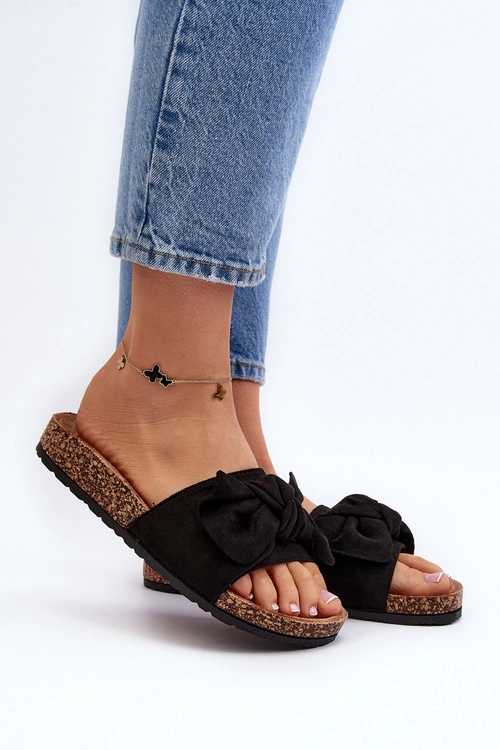 Damskie Klapki Z Kokarda Czarne Ezephira