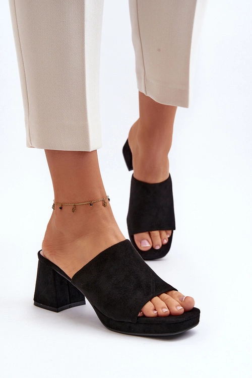 Damskie Klapki Na Obcasie Czarne Bralya