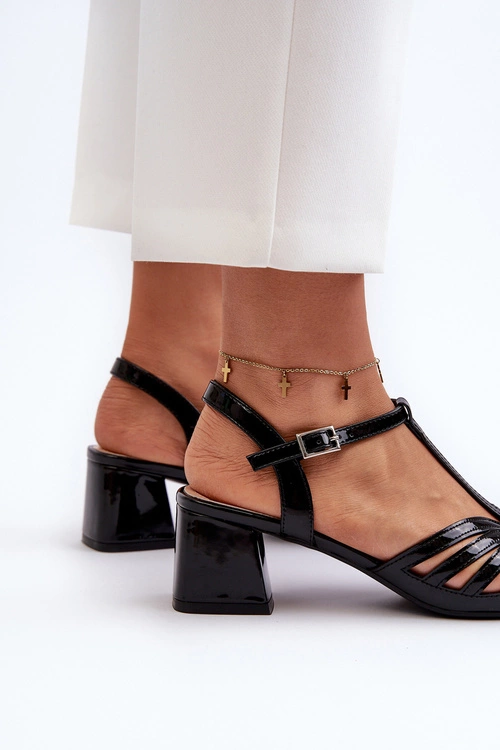 Lakierowane Damskie Sandały Na Obcasie Sergio Leone SK880 Czarne