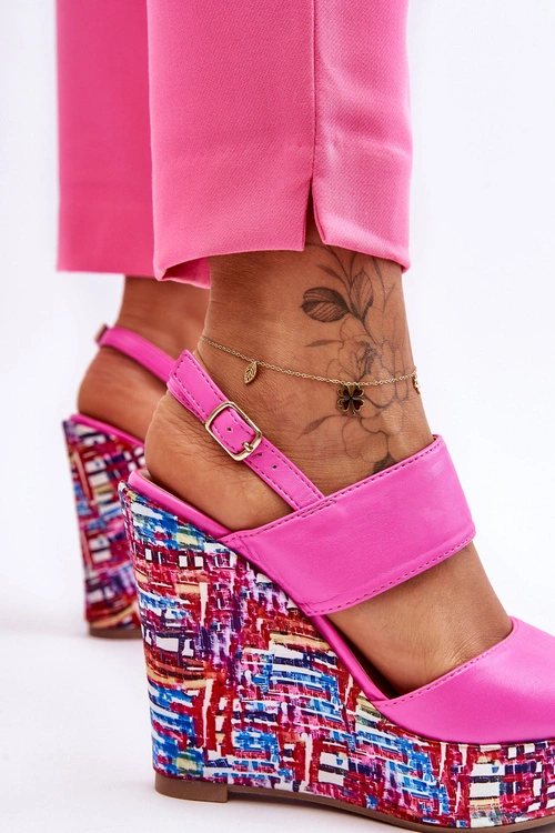 Damskie Sandałki Na Koturnie Różowe Calderia