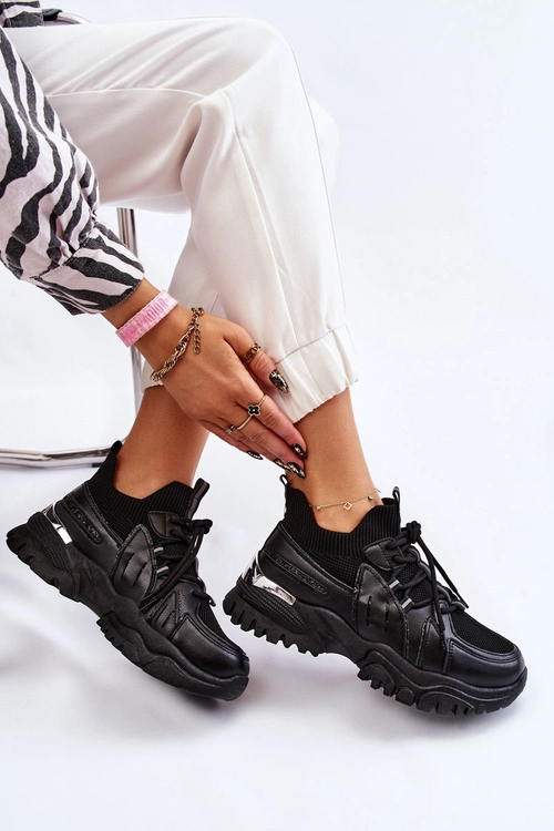 Damskie Buty Sportowe Skarpetkowe Wsuwane Czarne Berna