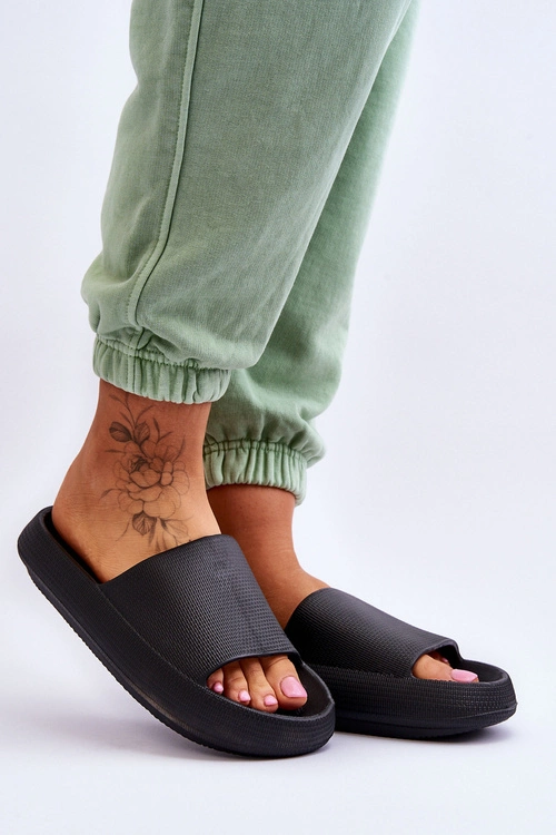 Piankowe Modne Klapki Na Masywnej Platformie Czarne Linnea