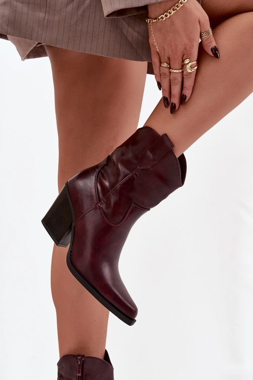 Botki Kowbojki Damskie Eko Skórzane Na Słupku Bordowe Sorelia