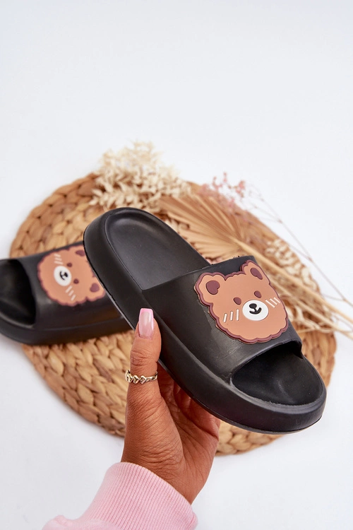 Dziecięce Lekkie Klapki Z Misiem Czarne Lindeheta