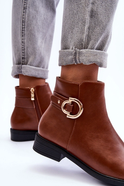 Skórzane Botki Na Płaskim Obcasie Brązowe Meronei