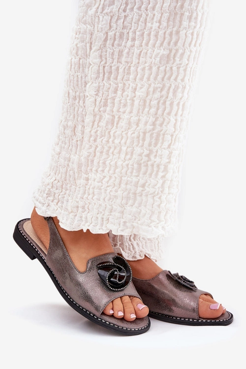 Połyskujące Sandały Damskie Z Ozdobą S.Barski KV51-006 Szare