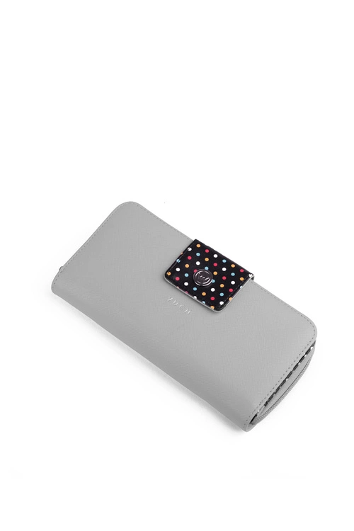 Duży Portfel Damski Na Suwak Kropki Szary Huntress