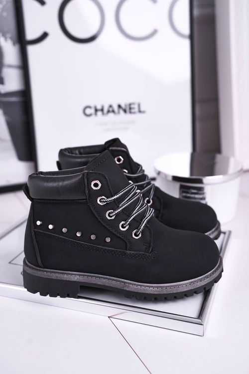 Dziecięce Ocieplane Botki z Ćwiekami Czarne Gonzo