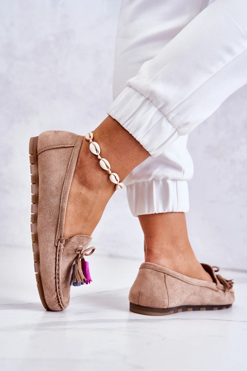 Damskie Zamszowe Mokasyny Ciemnobeżowe Wilessa