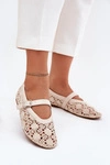 Ażurowe Baleriny Z Paskiem Beżowe Orphali