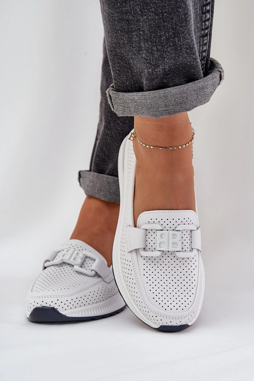 Damskie Skórzane Mokasyny Na Platformie S.Barski LR51-556 Białe