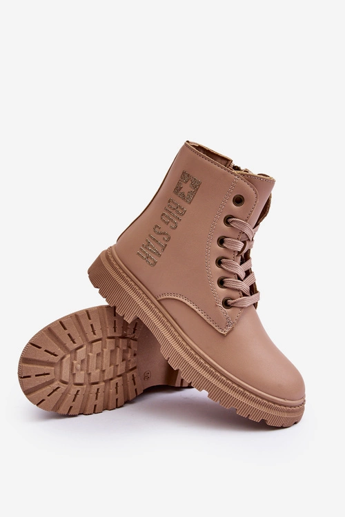 Skórzane Botki Dziecięce Ocieplane Big Star MM374154 Beżowe