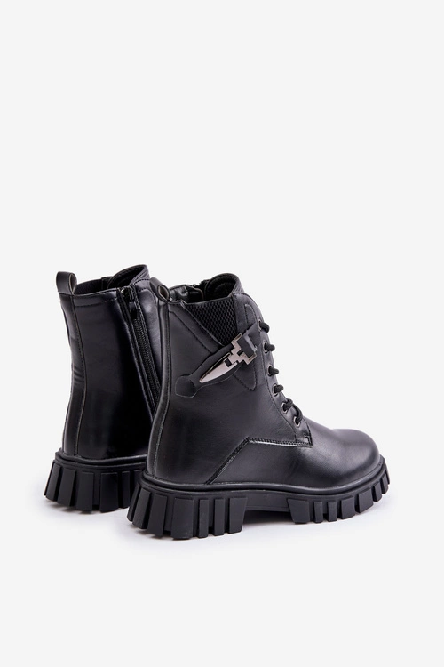 Ocieplane Botki Dziewczęce Na Zamek Z Ozdobą Czarne Zinnirella