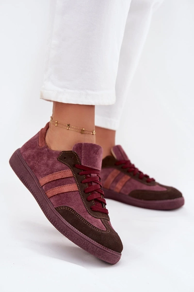 Zazoo N1068 Zamszowe Niskie Sneakersy Damskie Bordowe