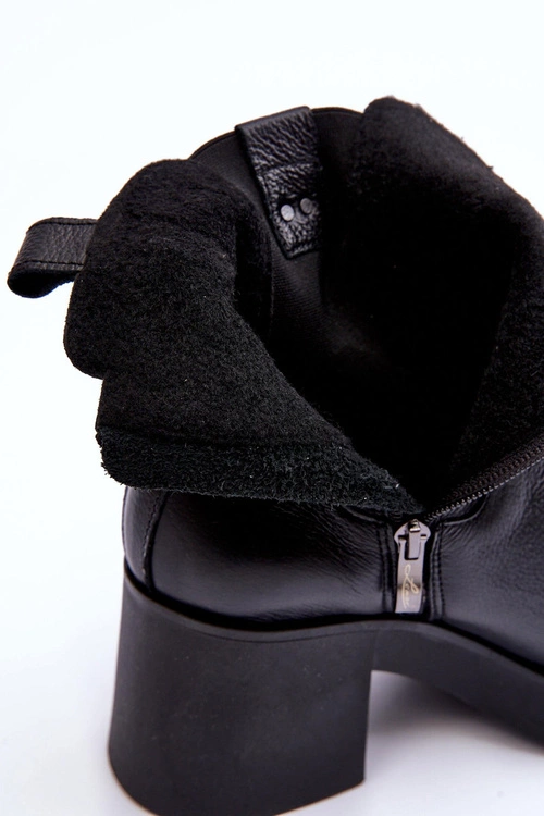 Skórzane Damskie Botki Na Obcasie Czarne Lemar Kodra