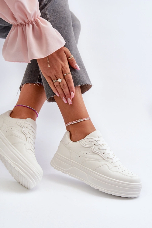 Sneakersy Damskie Na Platformie Białe Axivana