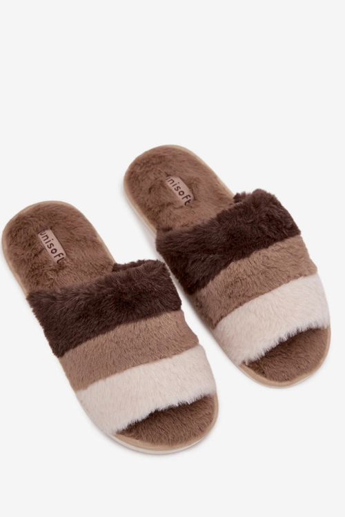 Futrzane Kapcie Damskie Z Paskami Brązowe Tahlisse