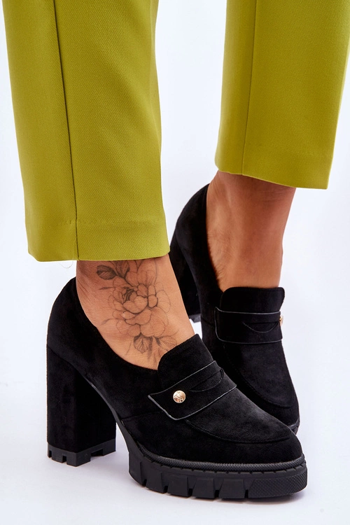 Eleganckie Zamszowe Półbuty Na Obcasie Czarne Mintore