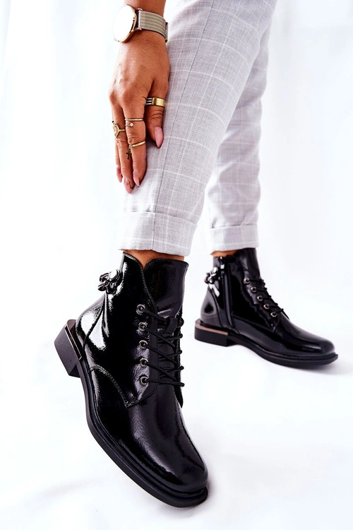 Botki Ocieplane Lakierowane Na Suwak Sergio Leone Czarne BT405