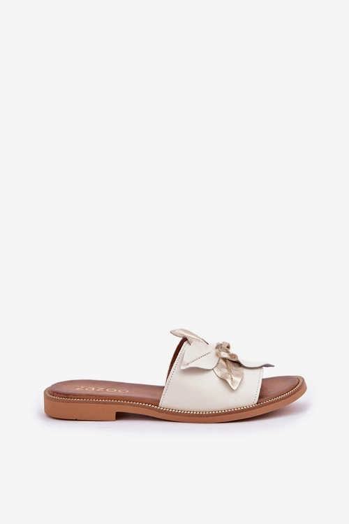 Klapki Z Ozdobą Skóra Naturalna Zazoo 3667 Białe