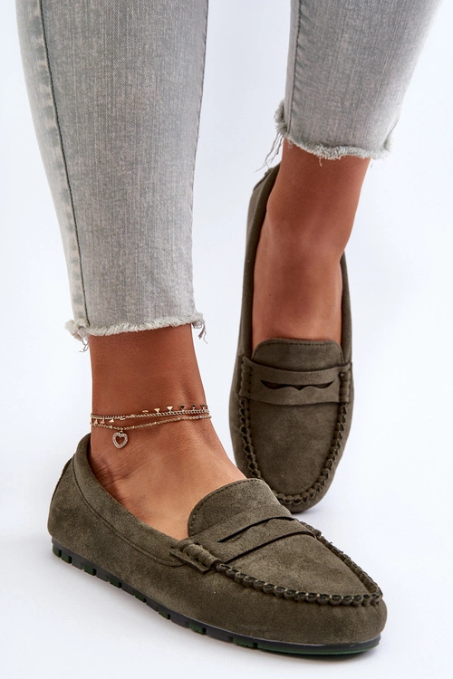 Klasyczne Mokasyny Damskie Zamszowe Ciemnozielone Glimris