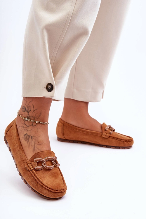 Damskie Zamszowe Mokasyny Na Płaskiej Podeszwie Brązowe Appia