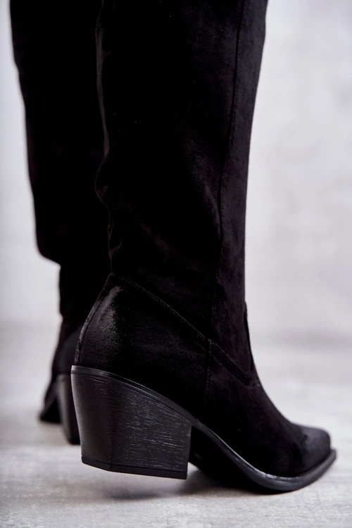 Zamszowe Kozaki Kowbojki Czarne Casey